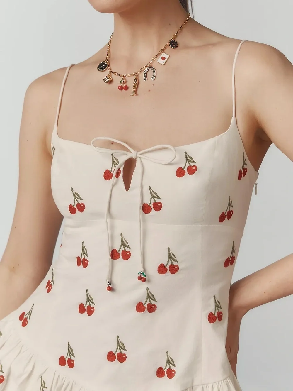 Anthropologie Maeve Sweetheart Drop-Waist Cherry Print Mini Dress - Picture 4 of 8